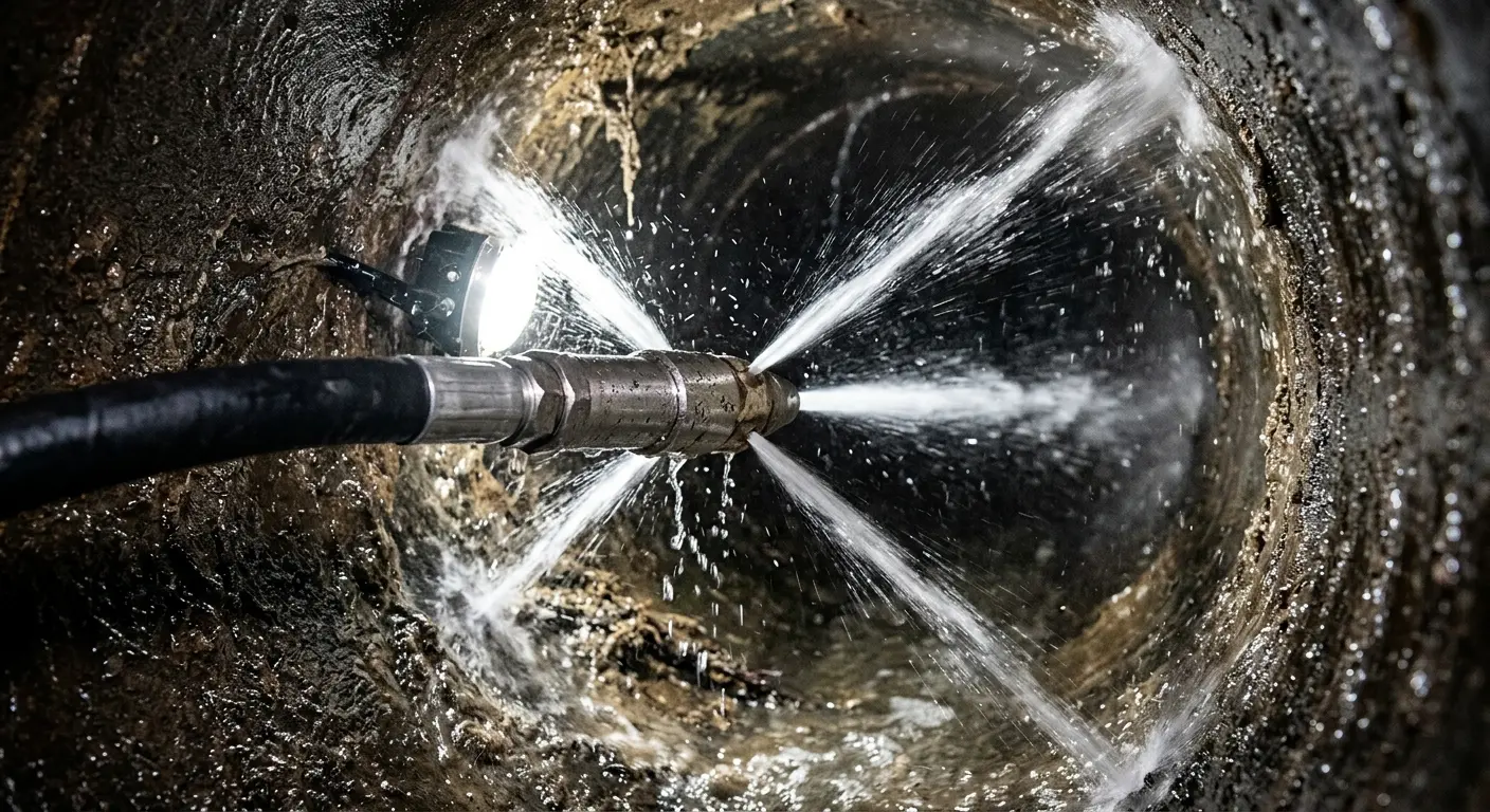 High-pressure hydro jetting nozzle cleaning sewer pipe for Sewer Line Relining in Brigham City